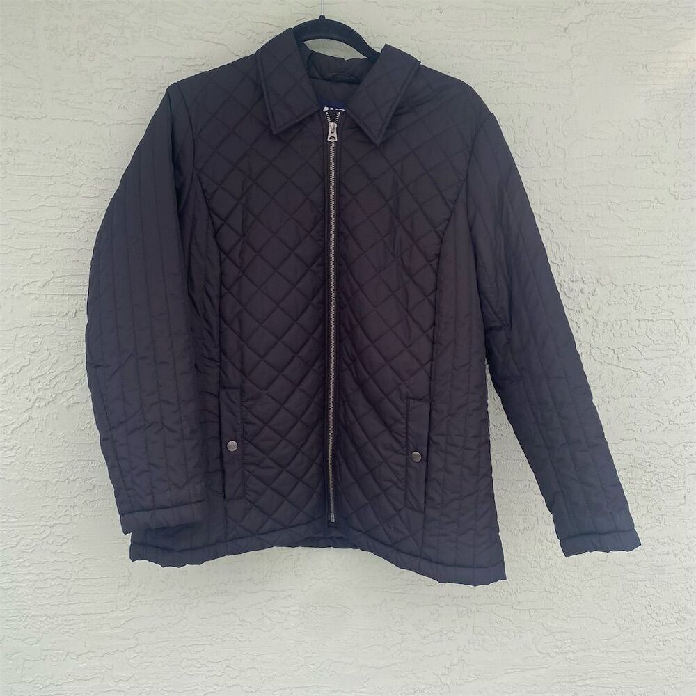 Lands' End Women's Petite Quilted Jacket Black Size L Mid-Length Casual